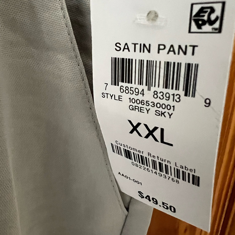 Satin Wide Leg Pull-On Pants in Light Gray XXL pockets Flowy Dressy Office - Picture 3 of 8